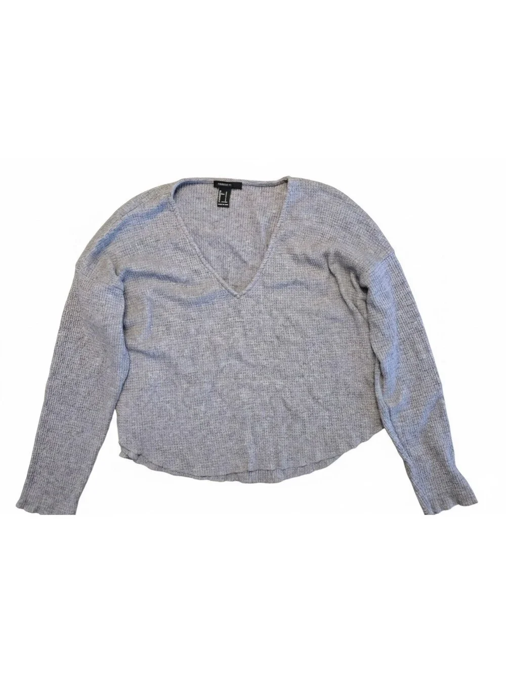 Forever 21 Grey Waffle Knit V-Neck Oversized Sweater - Women's Size S